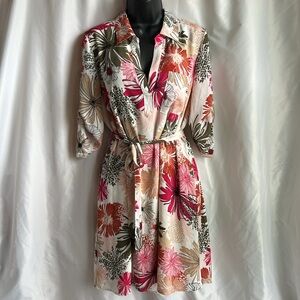 New York & Company Floral 3/4 Sleeves Dress Size Medium